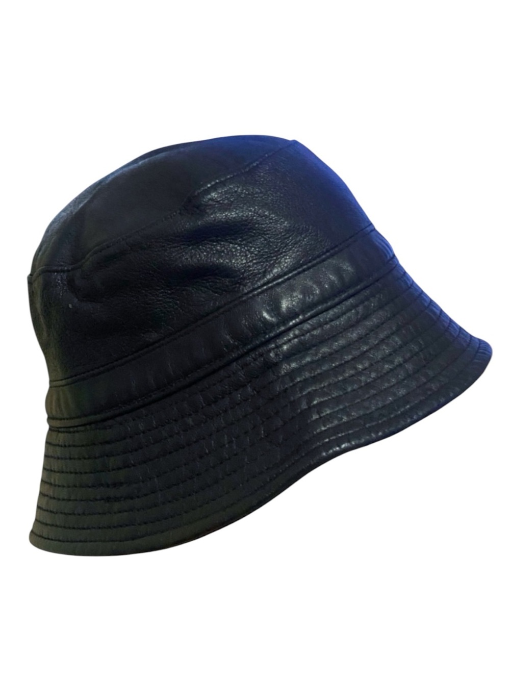 Studio Kokin Bucket Hat Dark Navy Leather Vintage Bucket Hat Fits up to L/XL
